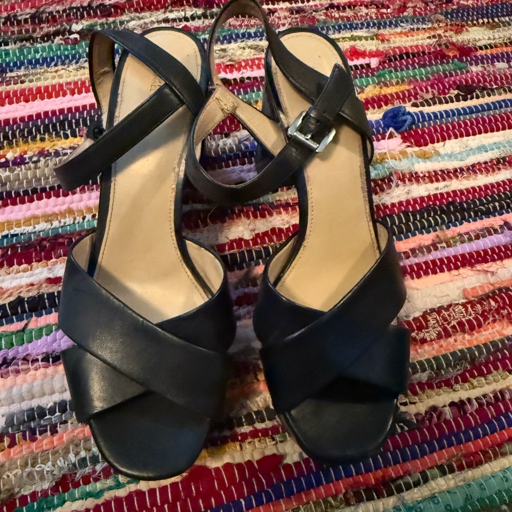 Michael Kors Black Leather Sandals with Cross-Over Straps